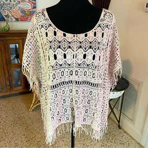 WALLPAPHER Pink Beige Bohemian Pullover Crochet Caftan Poncho Top! New! 1X